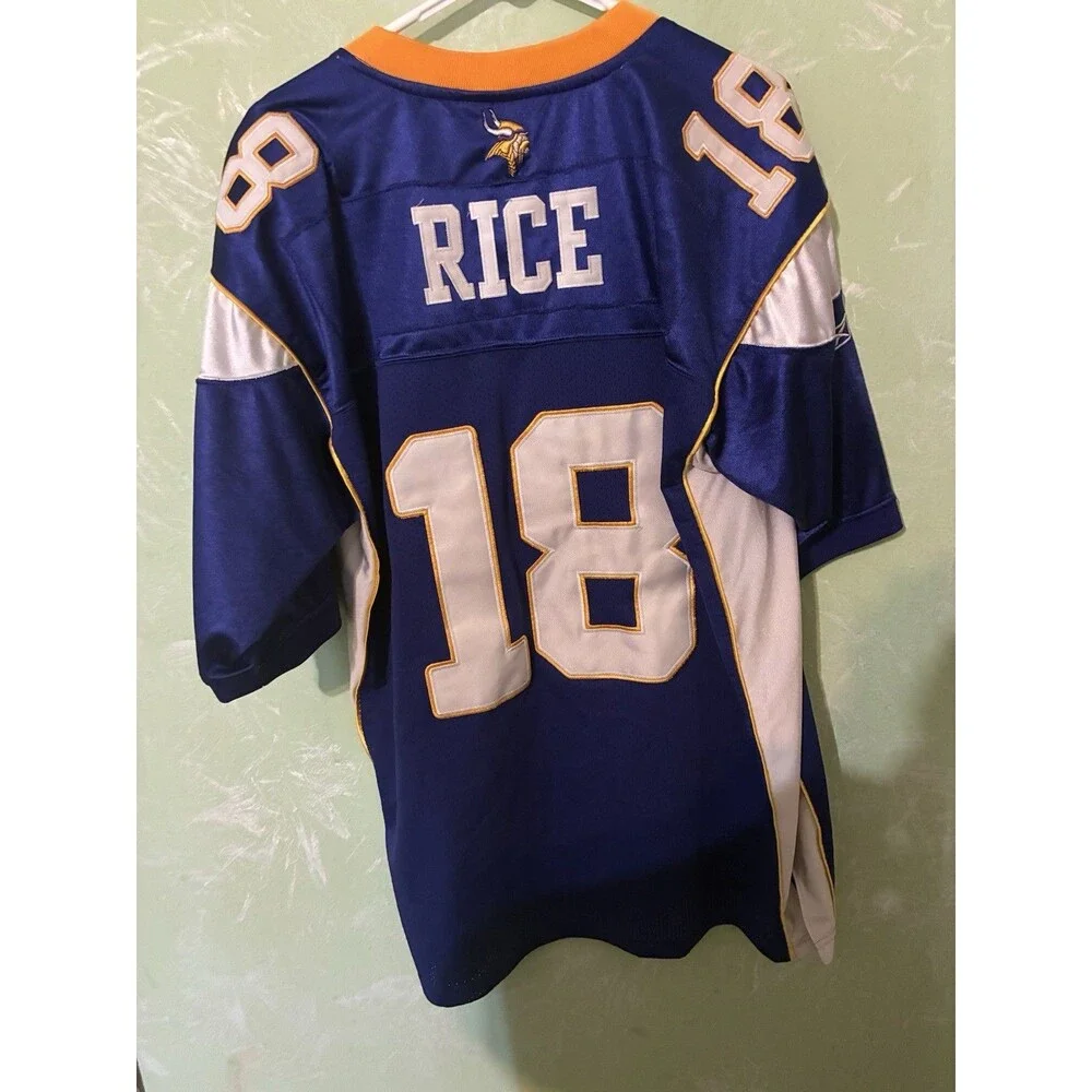Reebok Minnesota Vikings Rice Stitched Jersey Purple #18 On Field NFL Sz 50